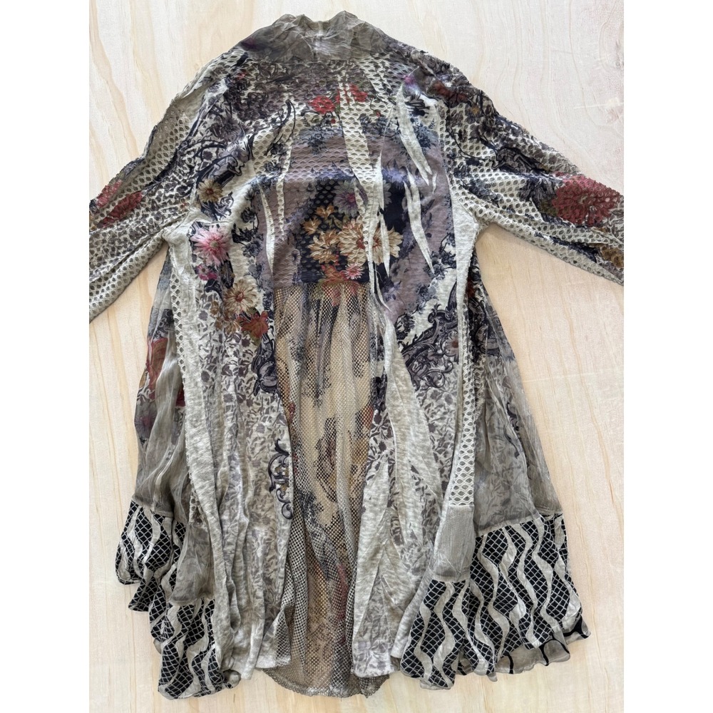 Kamana Womens M Cardigan Duster Mesh Mixed Media Floral Boho Cottagecore Indie - Picture 4 of 11